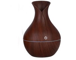 Luchtbevochtiger, aromadiffuser, houten ultrasone LED-lamp voor etherische oliën, luchtbevochtiger voor aromatherapie met etherische oliën, kamerbevochtiger met aromadiffuser, donkerhouten kleur voor kantoor en yogaruimte