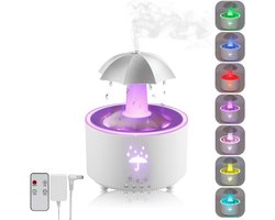 Luchtbevochtiger - Aromadiffuser - Paraplu-Luchtbevochtiger - Roterende Paraplu-Druppelbevochtiger - Aromatherapie-Diffuser met 7 Kleuren LED-Verlichting - Inclusief Afstandsbediening - Wit - 300 ml