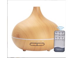 Luchtbevochtiger, aromadiffuser, ultrasone aromadiffuser, 7-kleuren wisselend licht, 550 ml waterreservoir, geschikt voor slaapkamers, kantoren, yogaruimtes, licht houtkleur.