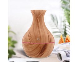 Luchtbevochtiger, geurverspreider, ultrasone geurverspreider, 7-kleuren veranderend licht, 200ml watertank, houten design, Geschikt voor slaapkamer, kantoor