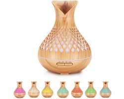 Luchtbevochtiger - Humidifier 500ML - Vernevelaar - Waterverdamper - 7 kleuren LED - Lichte Houtnerf
