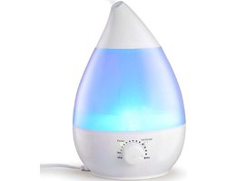 Luchtbevochtiger Met Aromatherapie - 12 Uur Looptijd - 35dB Stille Werking - Aroma Diffuser - Druppel Vorm - Slaapkamer - Woonkamer - Kinderkamer - Babykamer - 7 Kleuren lampje - Tot 35 m²