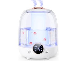 Luchtbevochtiger voor Slaapkamer - 3 Liter Tank - 30 Uur Werktijd - 20dB Stilte - Dubbele Vernevelaar - 7 Kleuren LED Nachtlamp - Slimme Timer - Automatisch Uitschakelen - Essentiële Olie Diffuser - Topvulling Design