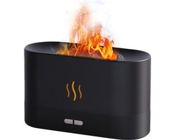 Luchtbevochtiger/aromadiffuser, luchtvernevelaar, vlamvernevelingseffect, zevenkleurige vlam met nachtlampje, geschikt voor baby's, badderen, yoga en thuisgebruik. Zwart.