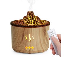 Luchtbevochtigers - 400ml etherische olieverspreider met afstandsbediening, ultrasone aromaverspreider in vulkaanvorm, timer, LED-verlichting, BPA-vrij voor huis/yoga/kantoor/spa - hout