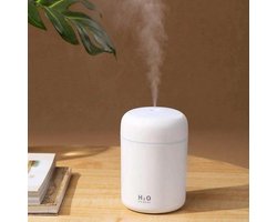Mini luchtbevochtiger - Draagbare ultrasone luchtbevochtiger - Stille werking - Waterreservoir van 300 ml - Werkt op USB - Geschikt voor auto's, slaapkamers en kantoren - Met sfeerverlichting - Wit
