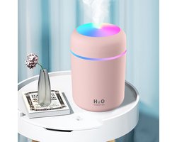 Mini Luchtbevochtiger H2O 300ml – USB Aroma Diffuser met LED Nachtlamp & Kleurverlichting – Stille Cool Mist Humidifier – Draagbare Luchtzuiveraar & Geurverspreider voor Auto, Slaapkamer, Babykamer – Automatisch & Veilig