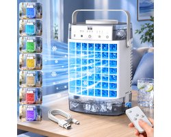 MUPOO Aircooler met Water Zonder Afvoerslang–Mobiele Mini Luchtkoeler 4-in-1 met 1600ml Dubbele Watertank-Koelgordijn- 2 Miststanden-Afstandsbediening-Timer-3 Snelheden& 7 Kleuren Nachtlicht-luchtkoelers voor Slaapkamer,,Woonkamer Camping-Grijs