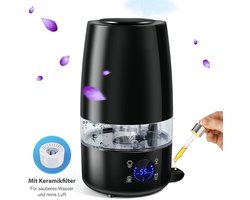 PolkaHome® Grote Luchtbevochtiger van 4.5L Capaciteit; luchtreiniger met Keramische Filter, Digitaal Display, Stille Werking, Automatische Uitschakeling; lucht bevochtiger voor Slaapkamer, Woonkamer, Kantoor.