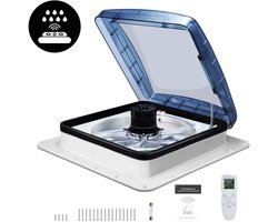 Serolux® - Dakventilator 12V - Dakluik Camper/Caravan - 10 snelheden verstelbaar - 35 dB - Regenontvoeringssensor - UV-blokkering en lichtfunctie - Donkere Bovenkap - 10 snelheden verstelbaar - LCD Afstandsbediening - 40x40 cm - Wit