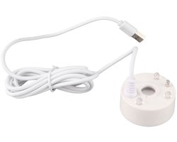 USB-verstuiver met gekleurde LED-lampjes, 5V ultrasone fonteinverstuiver, geschikt voor vijver, rotstuin, aquarium, tank - wit