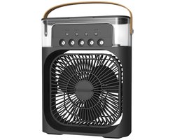 Ventilator - Led Verlichting - Draagbare Ventilator - Luchtkoeler - Bevochtiger - Tafelmodel - Waterverneveling - 20,3 x 7,6 x 25,4 cm - Zwart