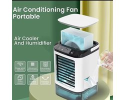 Aircooler - Airco - 12Watt - Koelventilator - Ventilator - Bevochtiger met Sprayfunctie - Mini - Voor Slaapkamer of Bureau - 900 ml Grote Watertank - Met 5v USB - Ijsmachine - Mobiele Airco - Luchtkoeler