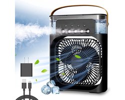 Draagbare 3-in-1 Ventilator en Airconditioner | Kleine Luchtkoeler met LED Nachtverlichting & Luchtbevochtiger | Kleur Zwart - Ideaal voor Huis | BEKEND VAN TIKTOK