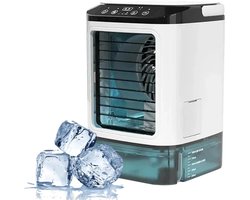 Draagbare airconditioner, 4-in-1 luchtkoeler, ventilator, 3 snelheden, wit, persoonlijk, 3-traps koeling, 900 ml tank, led-verlichting, cadeau