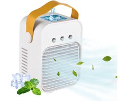 Draagbare airconditioner met 3 instelbare snelheden, tafelmodel luchtkoeler, wit, voor thuisgebruik.
