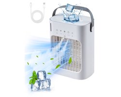 Draagbare Mini Airco - 4-in-1 Luchtkoeler - 3 Snelheden - Timer 0-7 Uur - Watertank 700 ml - 7-Kleuren LED - Voor Bureau & Slaapkamer