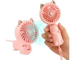 Draagbare mini-ventilator met oplaadbare batterij en 3 windsnelheden, een schattige persoonlijke ventilator geschikt voor meisjes/dames/kinderen voor gebruik buitenshuis, opvouwbaar, geschikt voor gebruik op kantoor/bureau/slaapkamer.