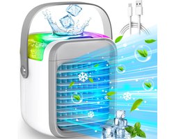 Draagbare, oplaadbare ventilator met 3 snelheden en 7 kleuren, 3-in-1 koeler voor thuis en kantoor