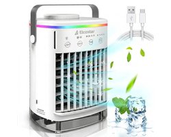 Elcostar® Premium Portable Airco - Mini Airco - 2026 Model - Mobiele Airco - Luchtkoeler 4-in-1 - 4 windsnelheden, 2 luchtbevochtingsstanden & Timer - Aircooler - Draagbare Airco - Lekvrij - Airco - Wit