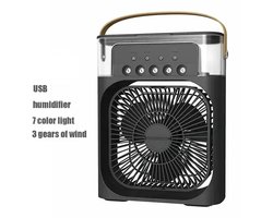 Grokos - Mini Cooling Fan - Ventilator en Luchtbevochtiger - Draagbare Airconditioning - Zwart - Mobiele Airco - Air Cooler met ijs - 3 in 1 Luchtkoeler - Mini Airconditioning - Slaapkamer - Kantoor - fan - Air Cooler