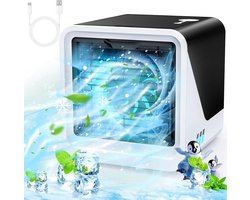 Industrialhome Mobile Aircooler 3-in-1 - USB Oplaadbaar - 500ml Watertank - 3 Snelheden - 7 Kleuren Nachtlamp - Wit 19 x 18,5 x 18,3 cm (L x B x H)