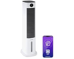 Klarstein Skytower Smart Air Cooler Fan Air Purifier Humidifier, WLAN Function, App Control, Air Movement: 480 m³/h, 80 W, 8 L, 2 x Cold Packs, Horizontal Oscillation, White