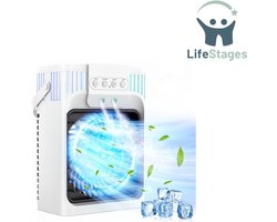 LifeStages - Aircooler - 5-in-1 Mobiele luchtkoeler - 3 Snelheden - met 7 Kleuren Licht - 1200ml