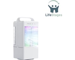 LifeStages - Aircooler - Luchtkoeler met 3 Windsnelheden en Spray-Modus - 90° Oscillatie - 2-4 Uur Timer - 900ml