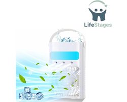 LifeStages - Aircooler - Mini-Luchtkoeler - 3-Traps Verdampingsluchtkoeler - Waterkoelventilator met 7 LED-Lampjes - USB-Luchtkoeler voor Thuis/Kantoor - 700ml