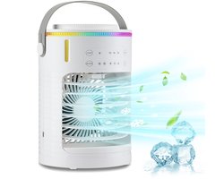 Mini-airconditioner - Mini-luchtkoeler - Draagbare airconditionerventilator - 3 snelheden verdamper - Met 7-kleurige verlichting - Draagbare airconditionerkoeler - Met luchtbevochtiger - Voor slaapkamerbureau (wit - 15*22,3 cm)