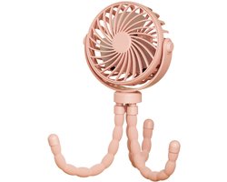 Mini draagbare kinderwagenventilator - Afneembaar, 3 snelheden - 360° rotatie - Flexibele handventilator op statief - Voor autostoel, baby, bed, loopband, reizen - Roze