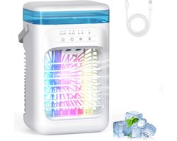 Mobiele Airco Zonder Afvoer - Mobiele Airco Zonder Slang - Ventilator Met 3 Snelheden - Aircooler - Mobiele Airco Voor Slaapkamer – 7 LED kleuren - Compact Ontwerp – Wit