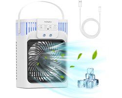 Mobiele Aircooler 4-in-1 – Zonder Afvoerslang – 1200 ml Watertank – 3 Snelheden & 3 Nevelmodi – Met Afstandsbediening, LED-Licht en 2-8u Timer – Energieklasse A
