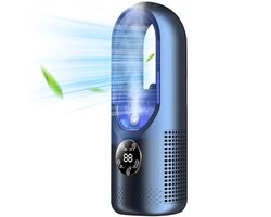 Multifunctionele, bladloze USB-ventilator - 6 snelheden met timer - Koelventilator - Bladloze staande ventilator met LED-display - Geluidsarm - Draagbaar - Geschikt voor studentenhuisvesting, kantoorbureau (blauw)