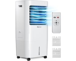 Pro Breeze 10L Mobiele Luchtkoeler – Air Cooler 4 Standen en 3 Snelheden – 10L Waterreservoir – Krachtige Verdampingsluchtkoeler Ventilator met Timer, Automatische Oscillatie – Waterdamp Luchtkoeling voor Slaapkamer, Woonkamer, Kantoor of Gym – Wit