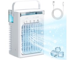 SnelShoppen - Mini Airconditioner 4 in 1 Mobiele Airco Klein - Ventilator, Luchtbevochtiger met 2 Traps Bevochtiging, 1000 ml Tank - Draagbare Luchtko