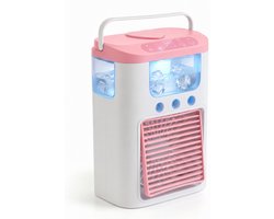Ventilator - Draagbare luchtkoeler en ventilator - mini airco met 3 snelheden & 3 sproeistanden, 600 ml watertank, RGB-verlichting, oplaadbare mini-tafelventilator（roze）