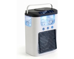 Ventilator - Draagbare luchtkoeler en ventilator - mini airco met 3 snelheden & 3 sproeistanden, 600 ml watertank, RGB-verlichting, oplaadbare mini-tafelventilator（zwart）