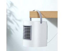 WizBay Premium Select® 3in1 Draagbare Desktop Water Aircooler - Mini Airco - LED Licht - 380 ml Watertank - Luchtbevochtiger - Met draagbaar Handvat - Luchtkoeler - Mini Ventilator - Slaapkamer Woonkamer Camping Vakantie - Kleur Wit Grijs