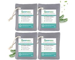 Bamboo Charcoal Air Purification Bags (200g x 4), Removes Odors and Moisture, Natural Fresh Air Cleaning Bags for Cupboards, Shoes, Large