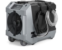 COSTWAY 85 l/dag luchtontvochtiger, bouwdroger met pomp en afvoerslang, industrieel droogapparaat met 24-uurs timer en 2 rubberen wielen en handgreep voor kelder, magazijn, bouwplaats (zwart)