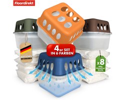 FLOORDIREKT Hava Luchtontvochtiger - Set van 4 - met 8 x 400 g Granulaat Navulzakken - Navulbaar & Herbruikbaar - Bruin