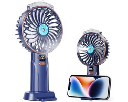 Handventilator - draagbare handventilator - met sproeifunctie - mini ventilator - 5 snelheden - LED-display- oplaadbare 3000 mAh-batterij- Basisbeugel - afneembare basis- voor reizen- make-up-buiten（blauw）