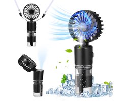 Handventilator - Draagbare handventilator met waternevel - mini-ventilator - 4000 mAh - USB - waterventilator met 4 snelheden - op batterijen werkende kleine ventilator - Geschikt Voor kantoor, reizen en kamperen - zwart