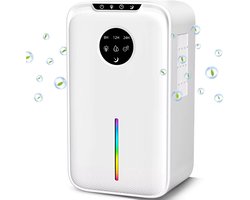 Luchtontvochtiger met Ionische Luchtreiniging & LED Licht – 2,5L Reservoir – Ontvochtigt tot 1L/dag – Slaapstand & Timer – Voor Slaapkamer, Badkamer & Woonkamer – Wit