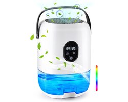 Luchtontvochtigers - Luchtontvochtiger, 1000ML Elektrische Stille Ontvochtiger met Temperatuur- en Vochtigheidweergave, 7 LED, Stille Slaapmodus voor Badkamer, Slaapkamer, Kantoor