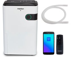 MEDION luchtontvochtiger met app en stembediening (5L waterreservoir, tot 40m², ontvochtigingsvermogen 24L/dag, 280W max. vermogen, 2 snelheidsniveaus, tiptoetsbediening, MD 12044)