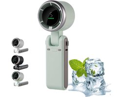 Mini Ventilator –Tafelventilator & Nekventilator – 3600mAh USB Ventilator – 5 Snelheden – Handventilator met LCD Display – Oplaadbaar – Sterke Wind – 180° Verstelbaar-Groen