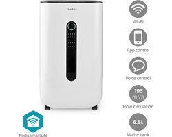 Nedis SmartLife Luchtontvochtiger - Wi-Fi - 20 l/Dag - Ontvochtiging / Continu / Was drogen / Ventilatie - Android / IOS - Regelbare hygrostaat - 195 m³/h